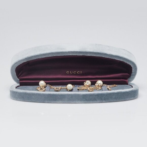 Gucci Crystal Embellished and Faux Pearl Logo Necklace - Picture 8 of 8